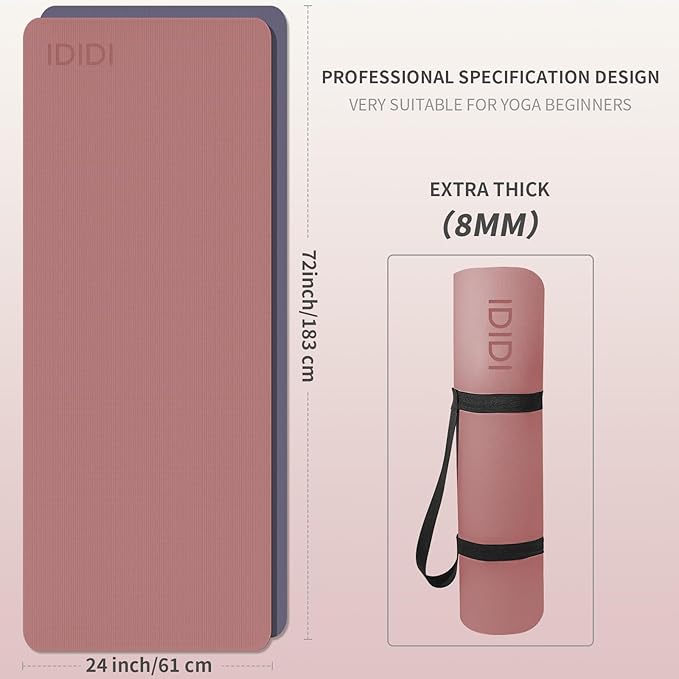 Yoga Mat with Strap,Non-Skid Workout Mat,8mm Thick Yoga Mat,POE Yoga Mats for Women Men Kids,Exercise Mat with Easy-Cinch,72"x24"x0.32” (183x61x0.8cm)