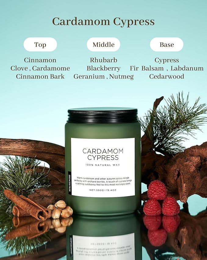 M&SENSE Spice Cardamom Cypress Large Soy Candles for Home Scented 2 Wick Large Soy Natural Candles 19.4oz 110 Hours Long Lasting Slow Burning, Christmas Holiday Woody Scented Winter Gifts - Bloomnest