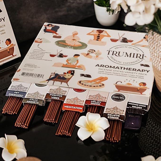 Aromatherapy Incense Sticks - Total 120 Insence-Sticks (20 Insense x 6 Inscents) - Inciensos Aromaticos para La Casa Aroma Incents for Positive Vibes Meditation Stress Relief + Incense Holder - Bloomnest