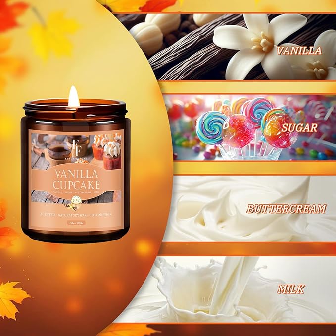 Fall Candle, Vanilla Cupcake Scented Candles for Home, Natural Soy Autumn Candle Aromatherapy Candle, 7 oz Jar Candles Fall Gifts for Women Men - Bloomnest