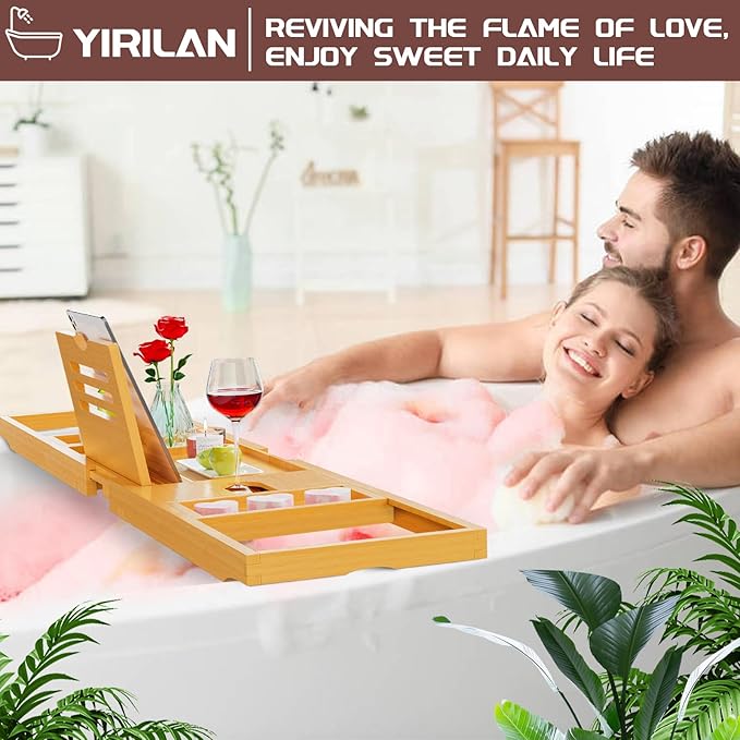 Original Wood Color Foldable Bamboo Bathtub Caddy, Bathtub Tray, Can Place Wine Glasses, Books, Mobile Phones Multifunctional Bath Tub, Suitable for Gifts in Various Festivals - Bloomnest
