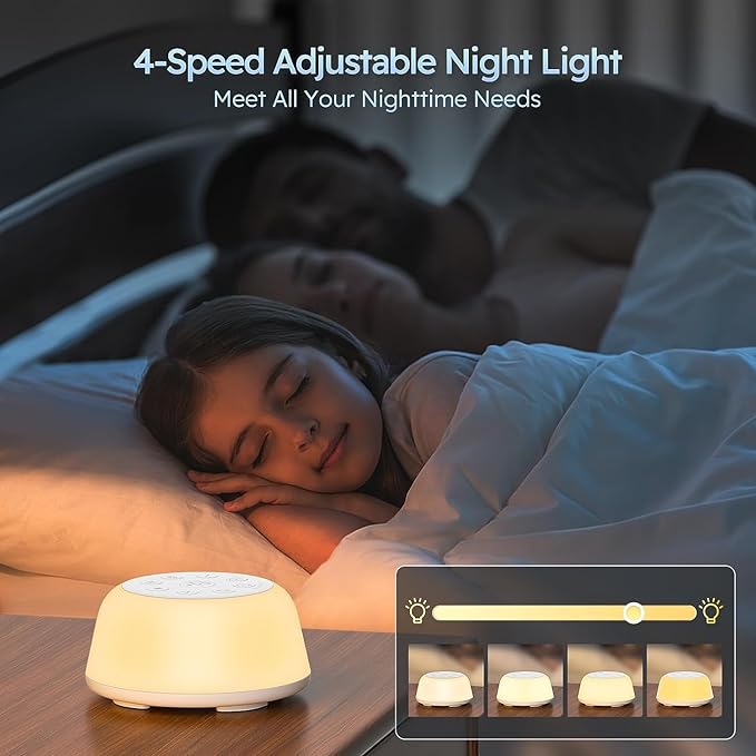 Rechargeable White Noise Machine with 9 Colors Night Light, Portable Sound Machine for Baby Adult Sleeping with 26 Soothing Sounds/4 Levels Brightness/5 Timers/32 Levels Volume for Home, Travel, Gift
