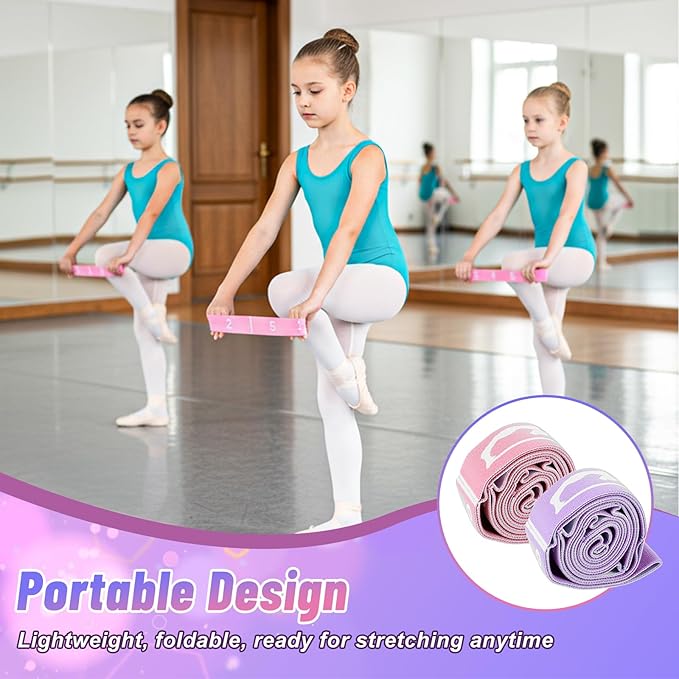 2Pcs Adjustable Kids Dance Stretch Bands for Children Gymnastics, Stretching Strap Kids Stretching Bands, 8 Loops Adjustable Exercise Training Resistance Strap for Dance Training & Flexibility - Bloomnest