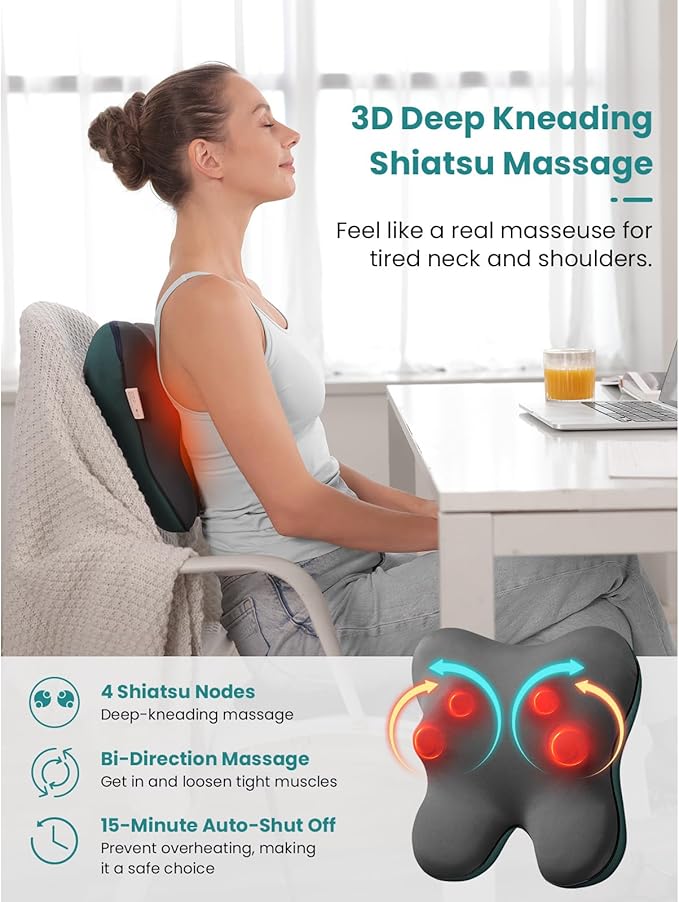 BOB AND BRAD Back Massager with Heat FSA Eligible/HSA Eligible, EZBack Corded Neck Massager for Pain Relief Deep Tissue, Shiatsu Back and Neck Massage Pillow, Full Body Use, Ideal Gifts for Women Men - Bloomnest