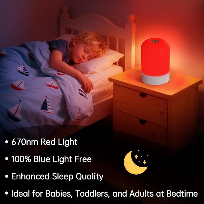Red Light Therapy Lamp for Sleep & Relaxation – 670nm Bedside Night Light with Touch Control, Dimmable LED Lamp for Bedroom | Cordless, Rechargeable, Portable Design for Travel & Home Use - Bloomnest