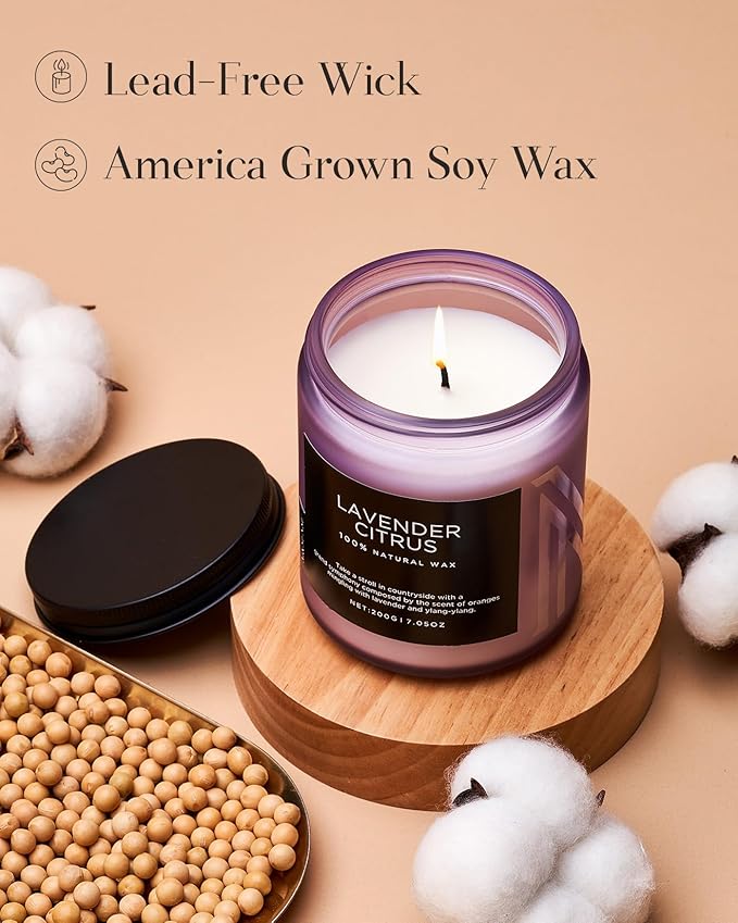 M&SENSE Lavender Citrus Scented Candle, Natural Soy Wax for Home Scented, Stress Relief 7.05oz 50H Burn Time Aromatherapy Candle Gift for Mom Friends Teacher & Spa Bath Yoga - Bloomnest