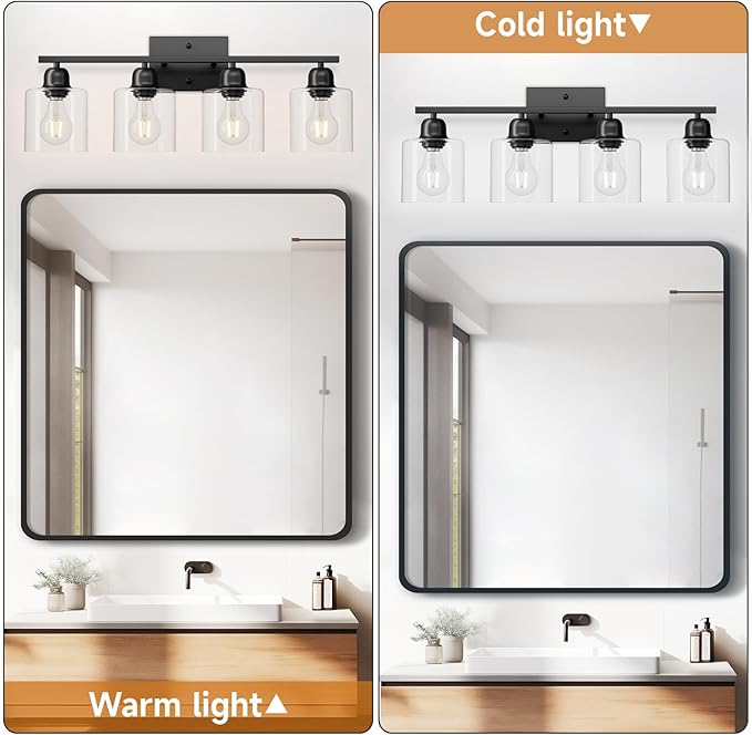 Modern 4 Light Bathroom Light Fixtures, 24 inch Bathroom Vanity Light with Clear Glass for Mirror Kitchen Living Room Hallway Cabinet Porch - Bloomnest