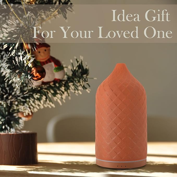 Essential Oil Diffuser for Home, Ceramic Aromatherapy Diffuser for Essential Oils, 120ml Oil Diffuser with Waterless Auto-Off and 7 LED Lights for Large Room Yoga Spa (Terracotta) - Bloomnest