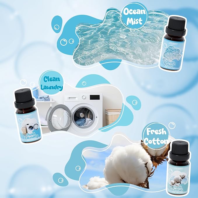 SALUBRITO Laundry Fragrance Oils, Clean Essential Oil Set for Home & Diffuser, Use With Wool Dryer Balls, Fresh Linen, Fresh Cotton, Lavender Field, Citrus Boost, Ocean Mist, Clean Laundry Scented Oil - Bloomnest