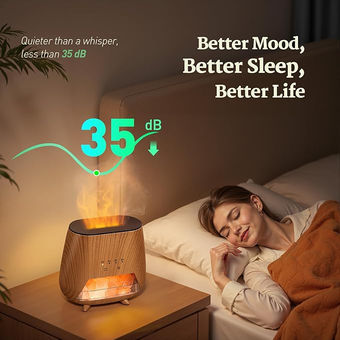Essential Oil Diffuser for Home: 200ml Aromatherapy Diffuser with Himalayan Pink Salt Rock, Cool Mist Humidifier with Auto Off Function and 9 Colors LED Night Light for Bedroom - Bloomnest