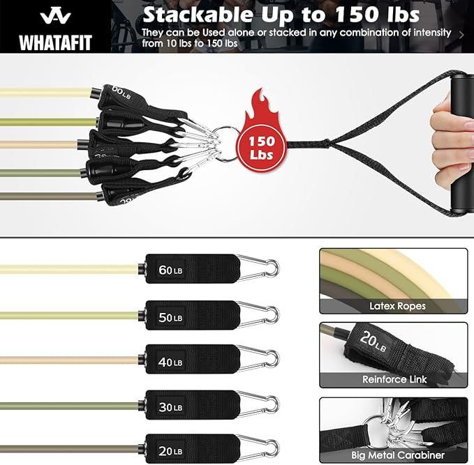WHATAFIT Resistance Bands, Exercise Bands，Resistance Bands for Working Out, Work Out Bands with Handles for Men and Women Fitness, Strength Training Home Gym Equipment - Bloomnest