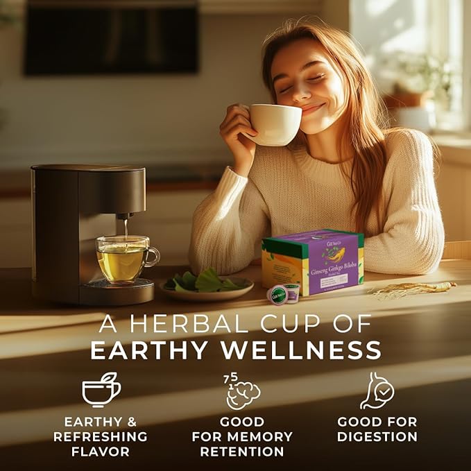 Gya Tea Co Ginseng Ginkgo Biloba Herbal Tea Pod (16 Count)- Decaf Wellness Tea for Body Comfort & Relaxing - Bloomnest