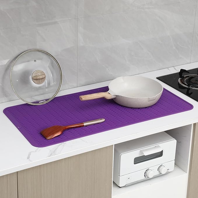 Silicone Dish Drying Mat for Multiple Usage,Easy clean,Eco-friendly,Heat-resistant Silicone Mat for Kitchen Counter or Sink,Refrigerator or Drawer Liner Purple 5XL 36inches x 18inches - Bloomnest