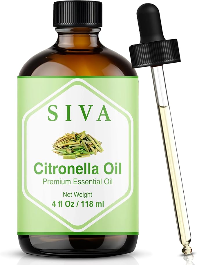 Siva Citronella Essential Oil - 4 Fl Oz – 100% Natural Citronella Oil - for Diffuser, Face, Skin Care, Aromatherapy, Hair Care, Scalp and Body Massage - with Dropper - Bloomnest