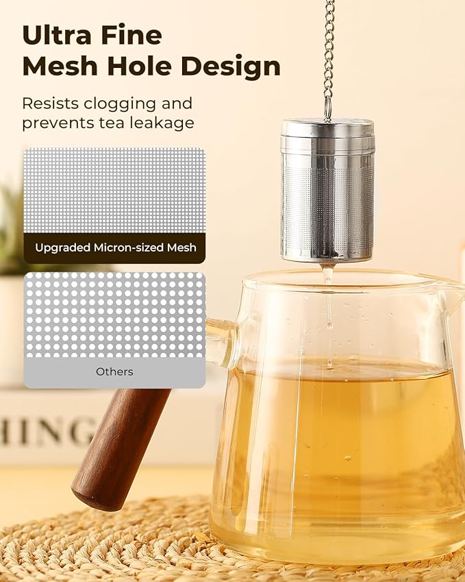 House Again 2 Pack Tea Infusers, Extra Fine Mesh Tea Strainers for Loose Tea, Updated Slim Threaded Lid & 304 Stainless Steel, Loose Leaf Tea Steeper for Brew Tea Spices & Seasonings
