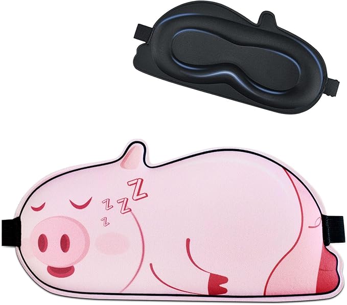 Cute Piggy Sleeping Mask Eye Mask Funny Animal 3D Contoured Sleep Mask Soft Breathable Blindfold Travel Eye Cover Eyeshade for Kids Adults Girls Boys Women Men (Piggy, Pink) - Bloomnest