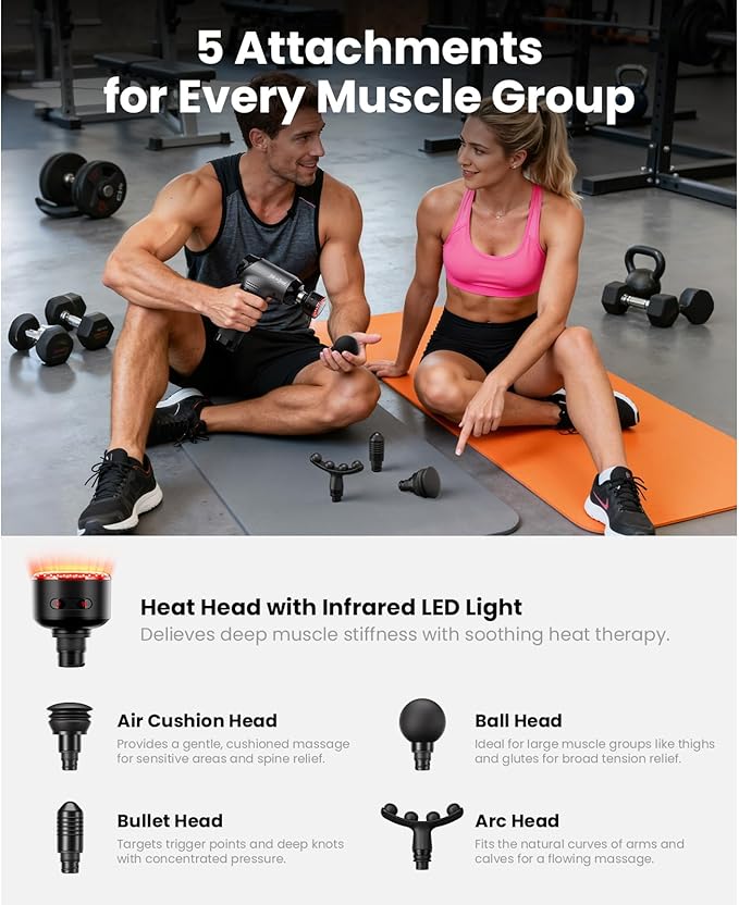 BOB AND BRAD T2 Ultra Massage Gun with Heat and Red LED Therapy, Heated Deep Tissue Massager for Athletes, Professional Percussion Massager for Muscle Relief, Portable Electric Massagers Home Gym - Bloomnest
