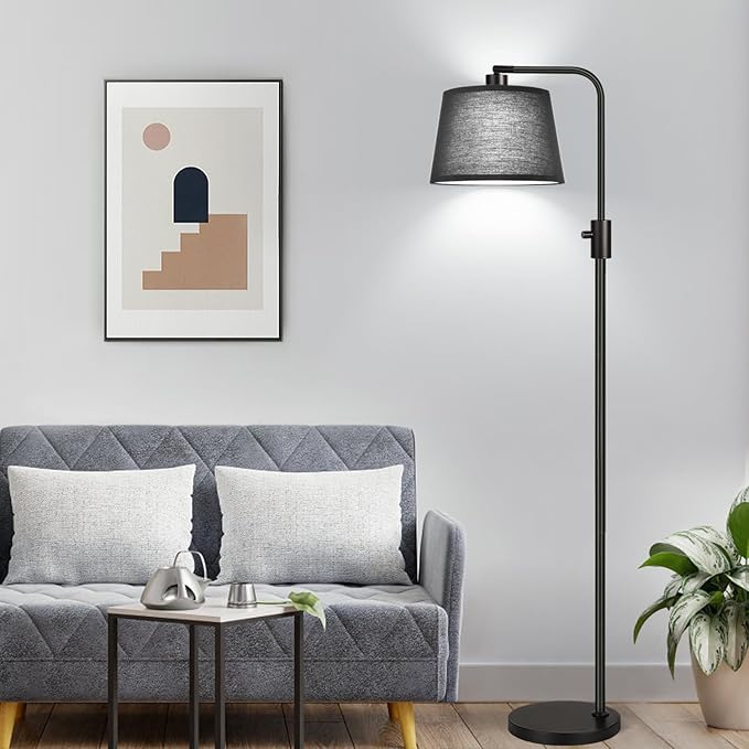 Nintiue [Upgraded] Dimmable Floor Lamp, 1000 Lumens LED Edison Bulb Included, Black Shade, Modern Arc Standing Tall Floor Lamp for Living Room Bedroom Office Dining Room - Bloomnest