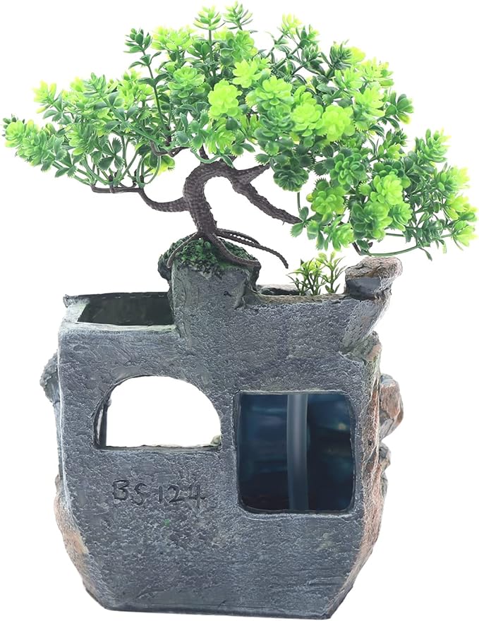 Tabletop Fountains,Indoor Relaxation Desktop Fountain Waterfall,Atomizing Humidifier Automatic Pump,Desktop Fountain Waterfall with Rockery,Plant,Illuminated Waterfall for Home Office Décoration