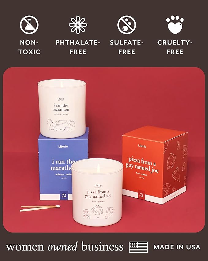 Literie NYC Inspired Scented Candle: I Ran The Marathon - Oakmoss & Amber Scent, 9oz, 50 Hour Burn, Vegan Soy & Coconut Blend Candle for Home Decor, Gift for Women & Men - Bloomnest