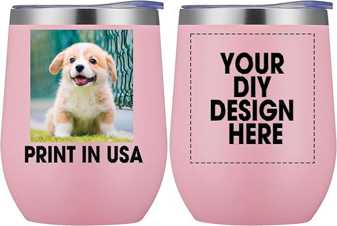 Personalized Custom Wine Tumbler Print in USA 12oz Stainless Steel Travel Coffee Cup with Lid & Straw Double Wall Insulated Mug with Colorful Text Logo Photo - Bloomnest