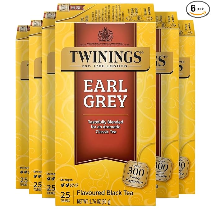 Twinings Earl Grey Black Tea Individually Wrapped Bags, 25 Count (Pack of 6), Flavoured with Citrus and Bergamot, Caffeinated, Enjoy Hot or Iced, 150 Teabags - Bloomnest