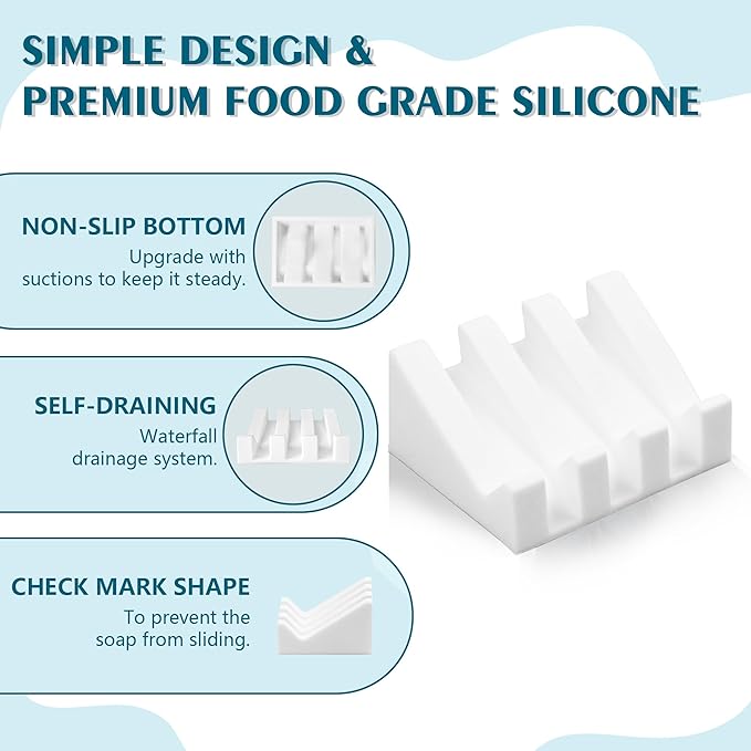 Self Draining Soap Dish Holder,Silicone Soap Dish,for Bathroom,Kitchen, Sponges，Can Extend Soap Life，Keep Soap Bars Dry and Easy Cleaning (White,2-Pack) - Bloomnest