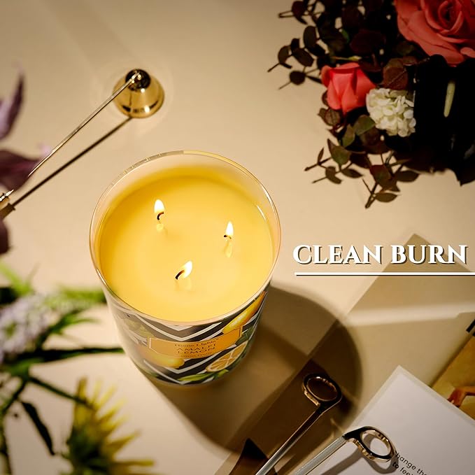 HomeLights Large jar Candle | 3-Wick Long-Lasting Scented Candles, 34oz Natural Soy Wax Candle for Home Scented, Eclectic Mixed Styles Gifts for Women & Men, Amalfi Lemon - Bloomnest