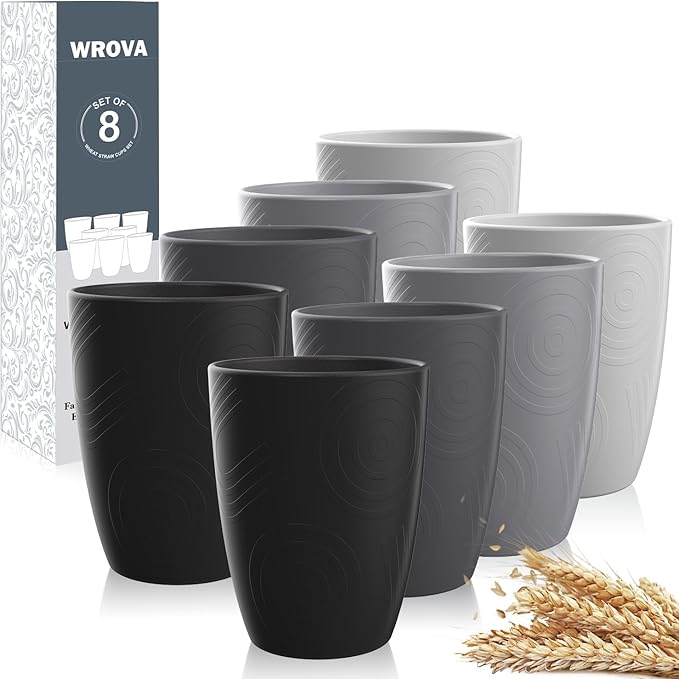 Wheat Straw Cups 8 PCS Good Alternative to Plastic Reusable Cups 12 oz Unbreakable Drinking Cup Reusable Dishwasher Safe Water Plastic Glasses with 4 Colors - Bloomnest