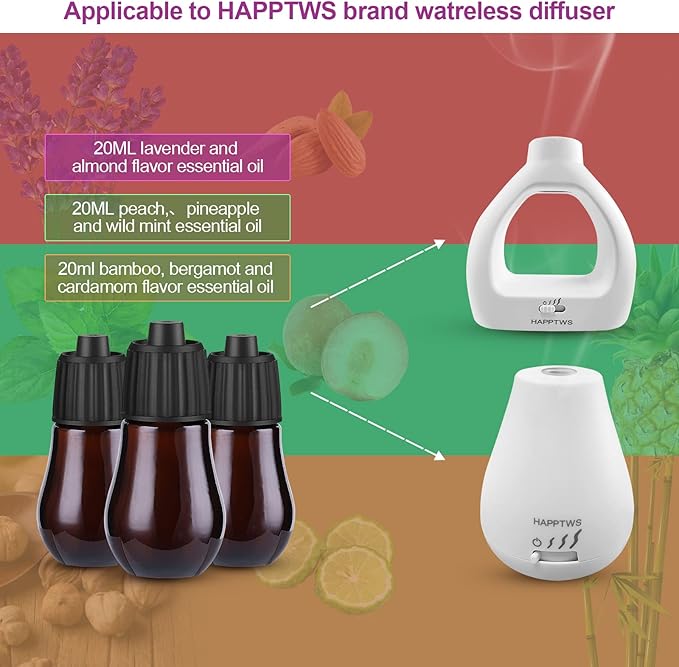 HAPPTWS 3-Pack Essential Oil Kit - Diffuser Oil Use to HAPPTWS Waterless Diffuser - Bloomnest