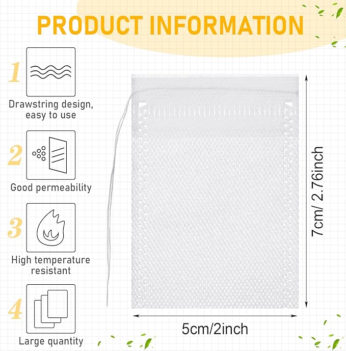 1000 Pcs Disposable Tea Bags Bulk for Loose Leaf Tea Drawstring Empty Coffee Sachets Filter Infuser Strainers for Coffee Spice Herbs(2 x 2.76 inches) - Bloomnest