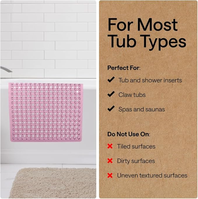 GORILLA GRIP Patented Bath Tub Shower Mat, Machine Washable Bathtub Floor Liner Mats, Suction Cups and Drain Holes to Keep Tubs Clean, Soft on Feet, Bathroom Essentials, 35x16 Inch, Clear Purple - Bloomnest