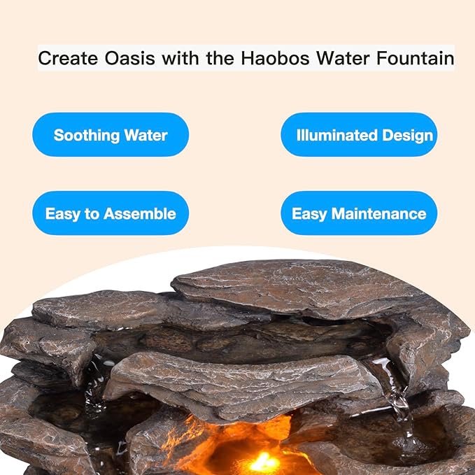 Cascading Indoor Tabletop Water Fountains with LED Light - Rockery Waterfall Fountain - Quiet and Relaxing Water Sound - Small 9.7 Inch Desktop Size - Home/Office Decor - Bloomnest