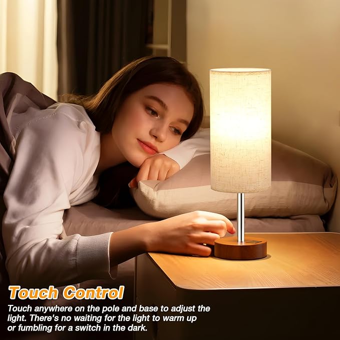 Dicoool Touch Bedside Table Lamp with USB - 3 Way Dimmable Redwood Lamps for Bedroom Nightstand, Desk Lamp with Charging Station for Dorm, Living Room, Office, Kids Room, Nursery - Bloomnest