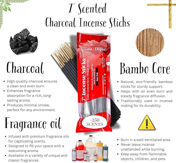Aroma Depot 7 Inch Cherry Incense Sticks – 7” Charcoal Incense, 85–100 Count (1 Pack), 30–45 Minute Burn AromaDepotInc