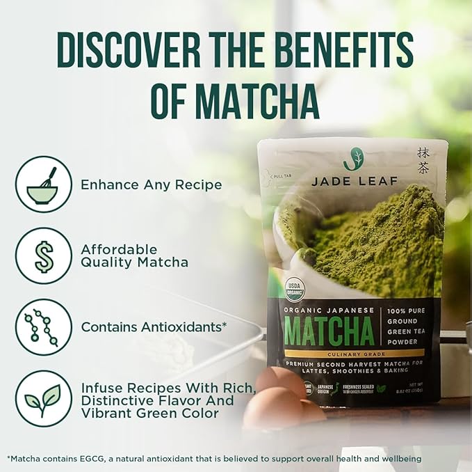 Jade Leaf Matcha Organic Premium Ceremonial Grade Matcha Green Tea Powder - Japanese - Culinary, Ingredient, Ceremonial Barista Teahouse, Latte, Collagen, 1.06 Ounce (Pack of 1), Culinary - Bloomnest