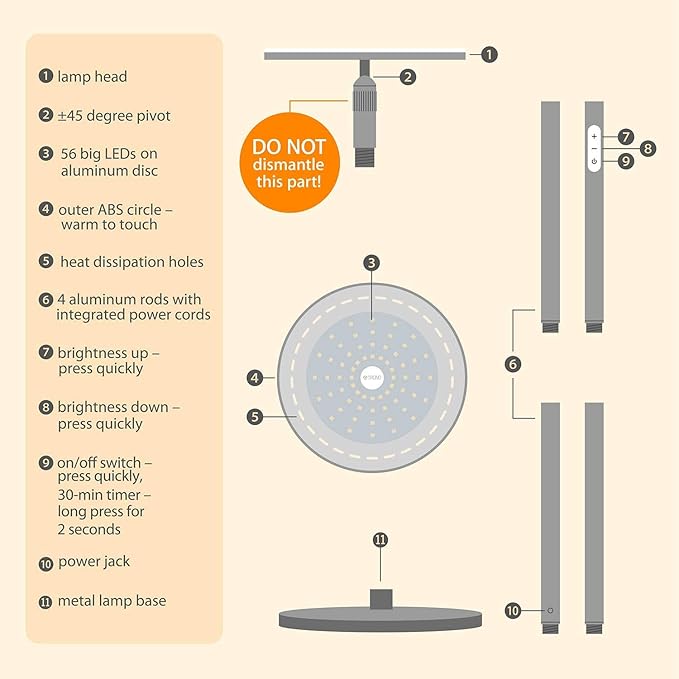 TROND Floor Lamp, 5000LM Super Bright Sky LED Modern Torchiere Standing Lamp, 3000K Warm White with 5-Level Dimmable, 71 in Tall Pole Light, 30-Minute Timer, Modular Rod, Wall Switch Compatible - Bloomnest