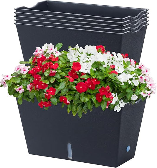 Window Box Planter 6 Pcs, 12.1 Inches Self Watering Plant Pots Rectangle Flower Pots with Drainage Holes and Breathable Trays, Vegetable Planters for Windowsill Patio Garden Balcony Porch Yard (Black) - Bloomnest