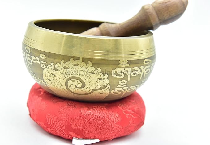 3.75 Inch Fine Etching Handmade Singing Bowl Yoga Meditation, with cushions and Mallet, Real Sandmade Singing Bowl from Nepal, healing bowls - Bloomnest