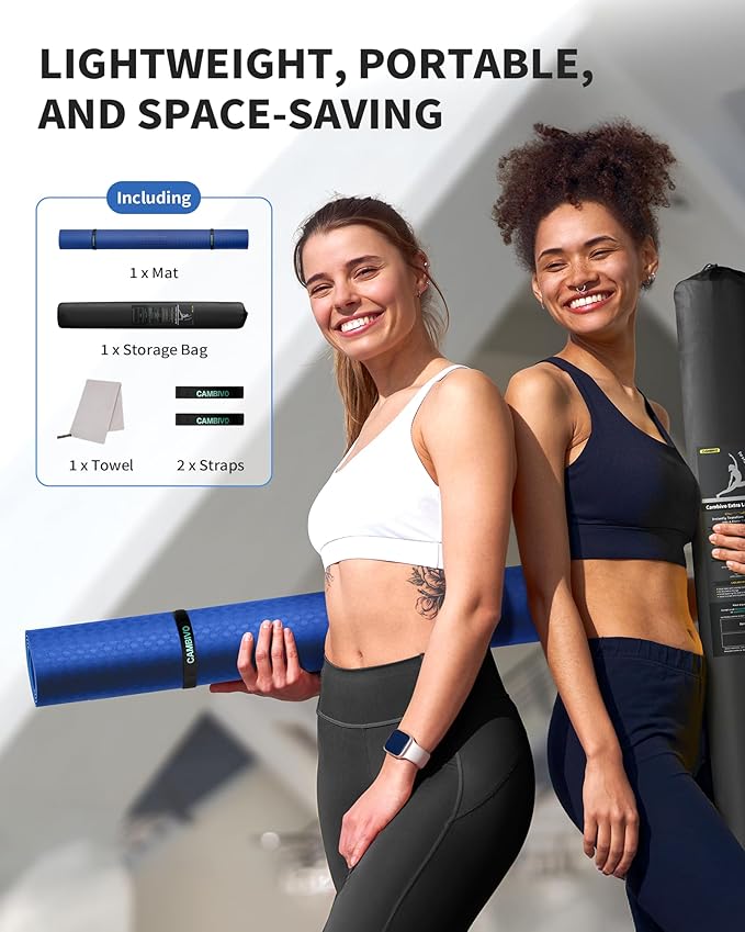 CAMBIVO Large Yoga Mat (6'x 4'), Extra Wide Workout Mat for Men and Women, Yoga Mat Thick 1/3 &1/4 Exercise Mats for Home Workout, Yoga, Pilates (Black,1/4 inch) - Bloomnest