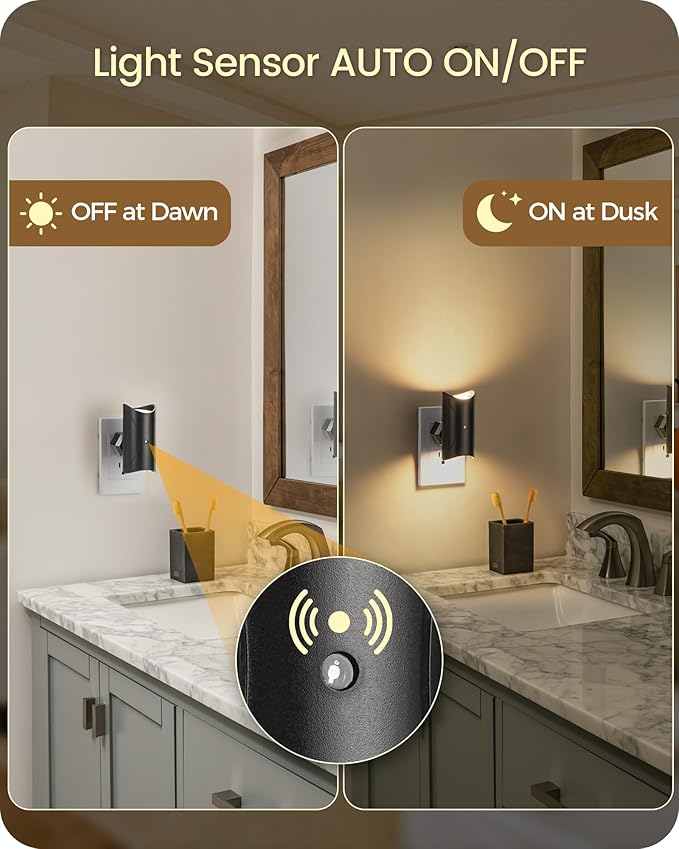 LED Night Lights Plug into Wall, Dimmable Plug in Night lights, Auto On/Off Dusk to Dawn Indoor Night Lights, 3000K Warm Light, 0-100LM, Bathroom Lights for Hallway, Bedroom, Stairway 4 Pack - Bloomnest