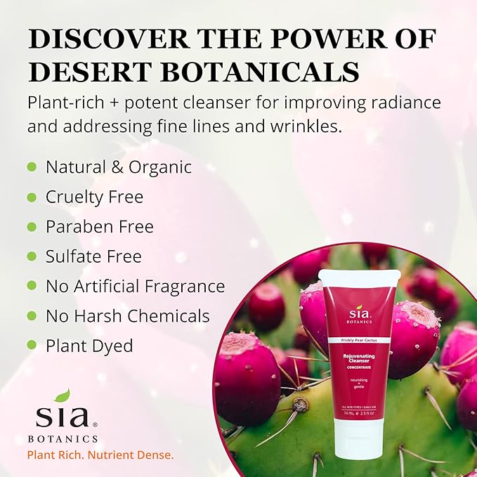 Sia Botanics Rejuvenating Facial Cleanser (74ml/2.5oz Eco Tube) | Face Wash w/Prickly Pear, Aloe Vera, Orange Blossom | Natural, Clean, Botanical Skincare for Women - Bloomnest