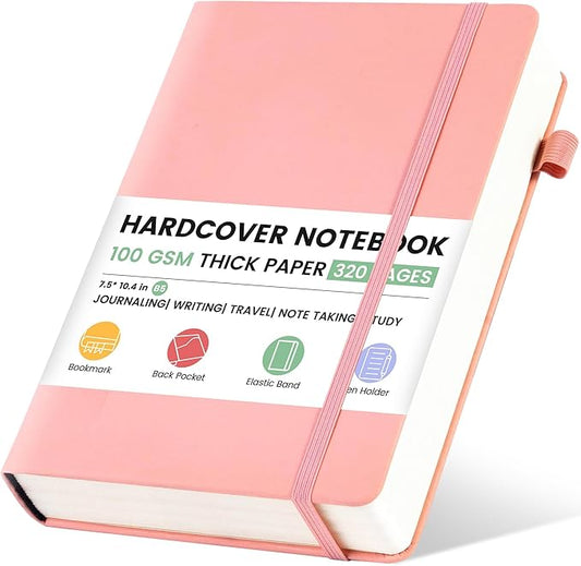 CAGIE Lined Journal Notebook, 320 Pages College Ruled Notebook, 100 Gsm Paper Thick Journal, B5 Hardcover Leather Journals for Writing Women, 7.6x10 In, Pink - Bloomnest