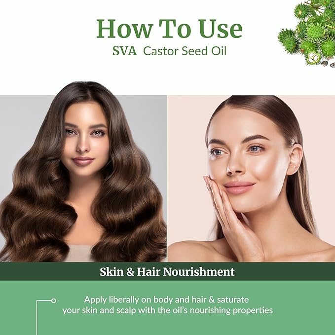 SVA Castor Seed Oi Organic - 32 Fl Oz – 100% Natural Cold Pressed Organic Castor Oil - for Face, Skin Care, Hair Care, Scalp Massage & Body Massage - Bloomnest