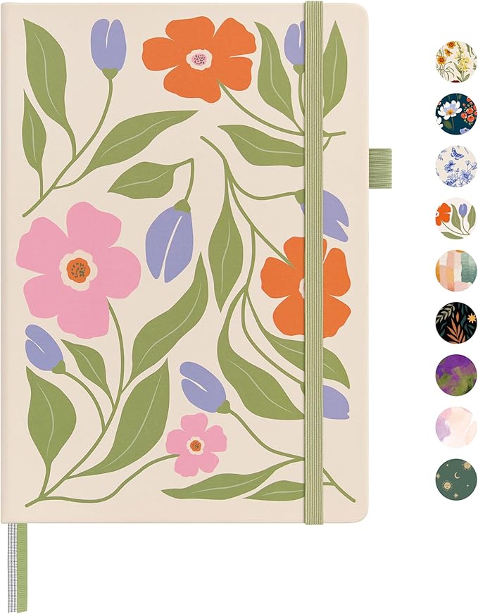 &And Per Se Dotted Journal Notebook, A5 Hardcover Bullet Dotted Journal, 160 Pages 100 gsm Thick Paper, 3 Sheets of Stickers Included - 5.7'' x 8'' (Botanical Floral) - Bloomnest