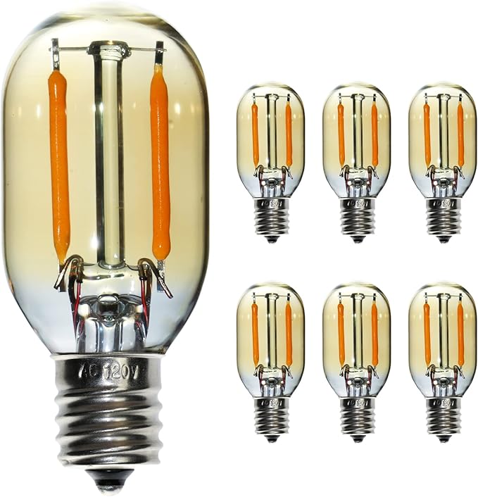 6 pcs T22 Small Filament LED Bulb, Warm Light 1W Equals 5w-7w-10W Edison Light Bulbs, Small E12 Base Amber Glass Bulb for Night Light String Light - Bloomnest