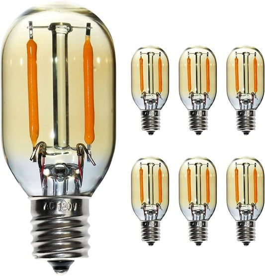 6 pcs T22 Small Filament LED Bulb, Warm Light 1W Equals 5w-7w-10W Edison Light Bulbs, Small E12 Base Amber Glass Bulb for Night Light String Light - Bloomnest