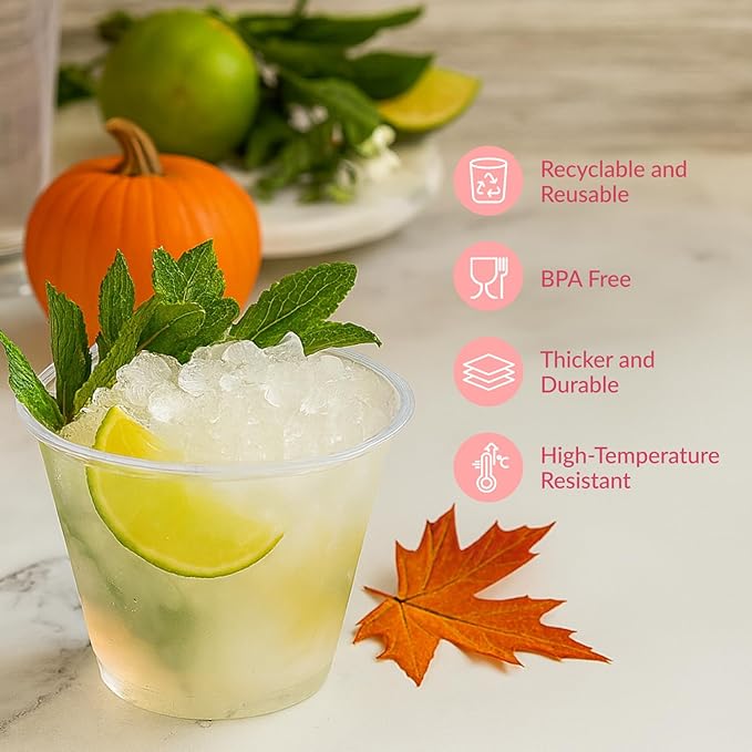 Prestee 50-Pack Clear Plastic Party Cups - 9 oz Clear Plastic Cups for Cold Beverages, Cocktails, Smoothies, Wine, and Desserts - Durable Disposable PET Cups for Gatherings, Events, and Catering - Bloomnest