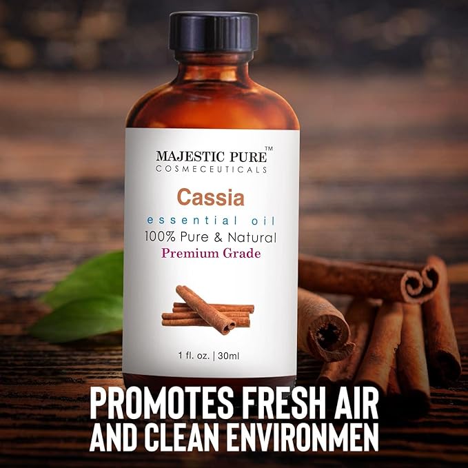 Majestic Pure Cassia Essential Oil with Glass Dropper - 1 Fl Oz - 100% Pure and Natural Cassia Oil - Premium Grade Essential Oils for Diffuser, Aromatherapy, Soap and Candle Making - Bloomnest