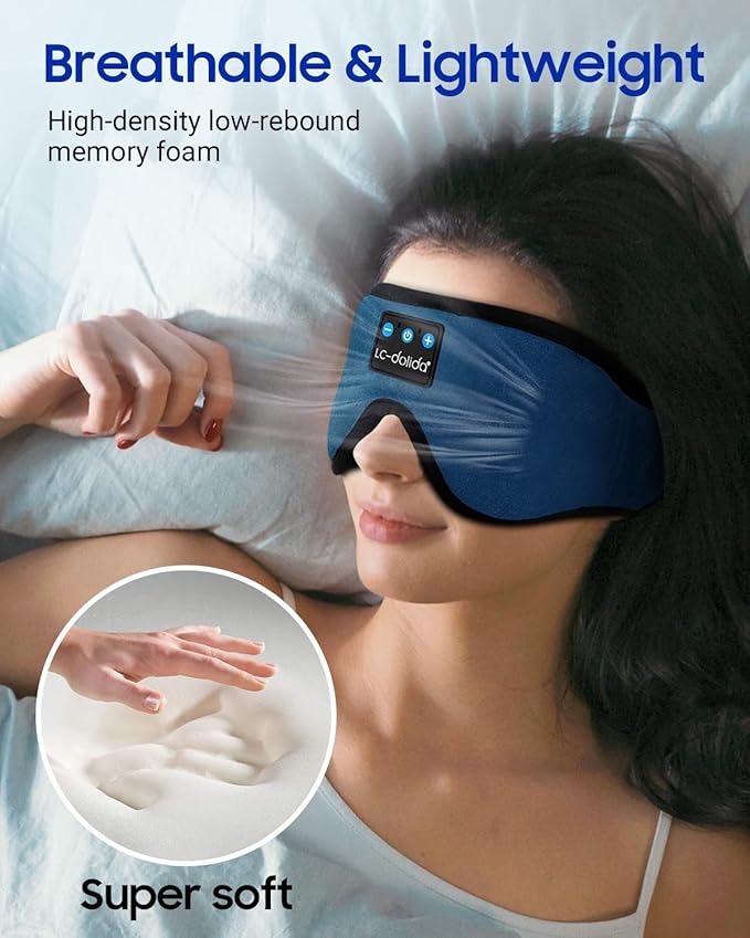 LC-dolida Sleeping Headphones Eye Mask, Sleep Mask with Bluetooth Headphones 3D Eye Mask Wireless Music Cotton Sleep Cover for Side Sleepers Nap Insomnia Air Travel Meditation Gifts for Unisex - Bloomnest